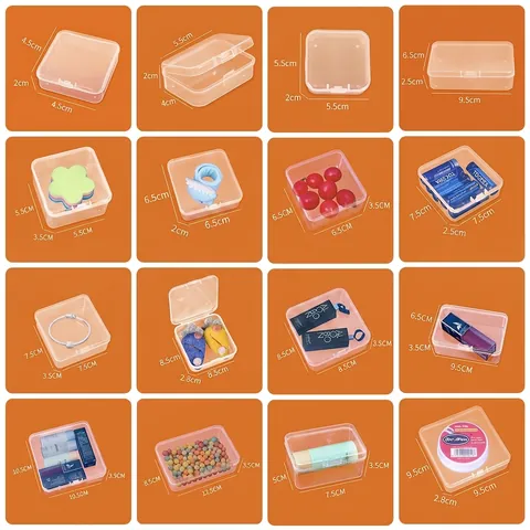 Transparente PP Kunststoff Aufbewahrungsbox Quadratische Schmuck Organizer Box Mit Klappdeckel Für Handwerk Perlen Kleinteile Elektronik
