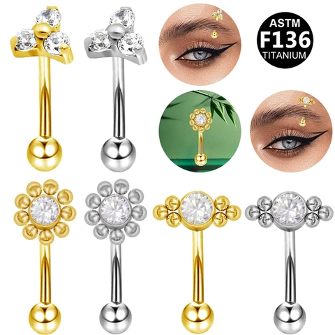 Piercings de Sourcil en Alliage de Titane Avec Strass Incrusté Or Argent Barbell Courbé Bijoux de Corps Femme Homme