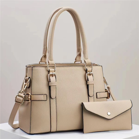 Borsa A Mano E Portafoglio Donne Trama Litchi Pelle PU Grande Capacità Manico Superiore Borsa A Spalla Stile Urbano Semplice