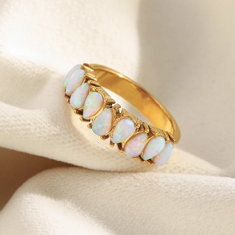 Luxury Women Band Ring 18K Gold Plated Stainless Steel With Pear Shape White Opal Niche Design Fashion Jewelry