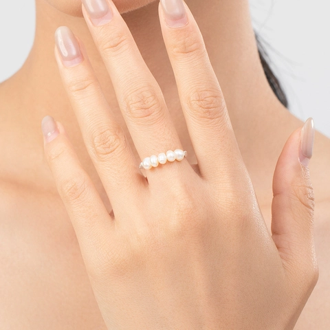 925 Sterling Silver Beaded Adjustable Ring With Colorful Beads And Artificial Pearl Heart Flower Pendant For Women