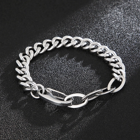 Pulsera De Cadena Cubana De Acero Inoxidable Para Hombre Con Cierre De Mosquetón Grande Joyería Hip Hop Minimalista