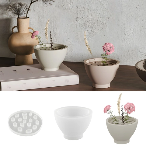 Ensemble de Moules en Silicone DIY pour Composition Florale de Graines de Lotus Coulée de Résine Base de Bol Avec Couvercle pour Plâtre Cristal Ornement de Bureau Outil Artisanal