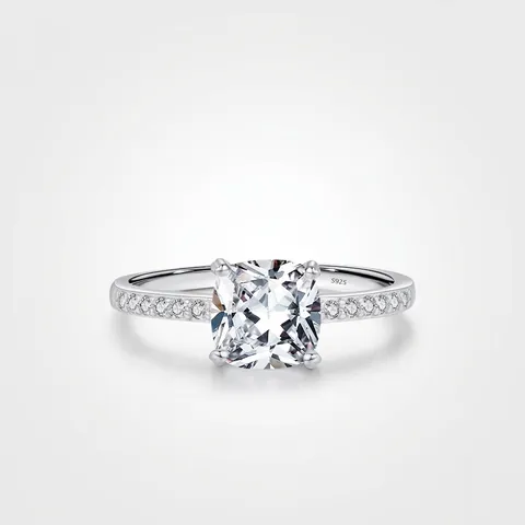 925 Sterling Silber Kissen Schliff Zirkonia Ring Französischer Luxus Eleganter Verlobungsschmuck Für Frauen