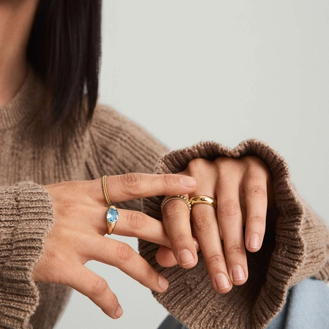 Bague En Acier Inoxydable Plaqué Or 18 Carats Vintage Avec Zircon Ovale Anneau Côtelé Bijoux Rétro Pour Femmes