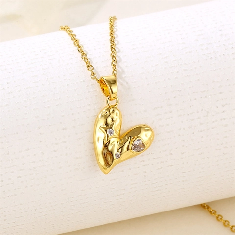 Collana Con Ciondolo A Cuore Con Forma Di Cuore 3D In Acciaio Inossidabile Irregolare E Zircone Chiaro Per Donna Moda Minimalista