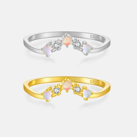 Anello a V in Argento Sterling 925 per Donna Gioielli Anello Impilabile Placcato Oro Argento Con Opale Artificiale e Strass