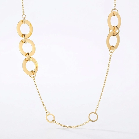 Minimalist Geometric Interlocked Circular Rings Stainless Steel Necklace Polished Circle Link Jewelry For Women