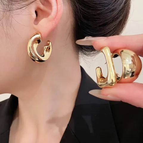 Chunky Hoop Earrings Minimalist C Shape ABS Metal Alloy With Silver Earring Post Geometric Fashion Jewelry For Women