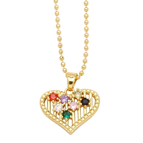Mode Vergoldet Messing Bunt Zirkonia Anhänger Halskette Für Damen Elegant Herz Kleeblatt Rund Raute Aushöhlen Schmuck