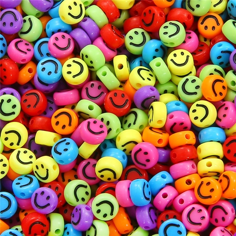 Acryl Smiley Gesicht Perlen Flache Runde Münze Lose Zwischenperlen DIY Armband Halskette Schmuckherstellung Handarbeit Handwerk