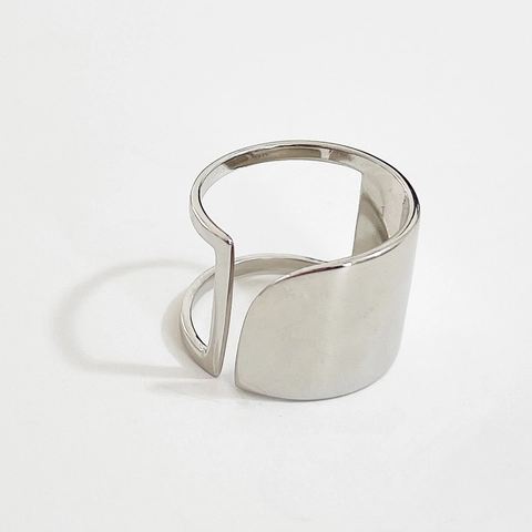 Geometric 925 Sterling Silver Ring Minimalist Wide Band Adjustable Open Ring For Women Polished Modern Jewelry Gift