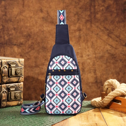 Bolso De Pecho Sling Con Estampado Étnico Azteca Para Mujer Tela Oxford Bohemio Bolso Cruzado De Viaje Correa Ajustable