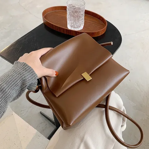 Women PU Leather Crossbody Bag French Vintage Small Square Shoulder Purse Minimalist Flap Buckle Commute Elegant