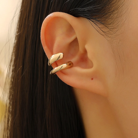 French Vintage Copper Alloy Double Layer Ear Cuff For Women Minimalist Geometric Heart Star Non-Pierced Clip-on Earrings Jewelry