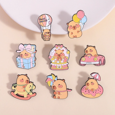 Cute Capybara Animal Cartoon Metal Enamel Lapel Pin Brooch Clothing Accessory Gift Decorative Jewelry Kids Boys Girls