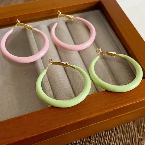 Enamel Round Hoop Earrings With 925 Sterling Silver Earring Post Chic Minimalist Geometric Large Loop Jewelry For Women
