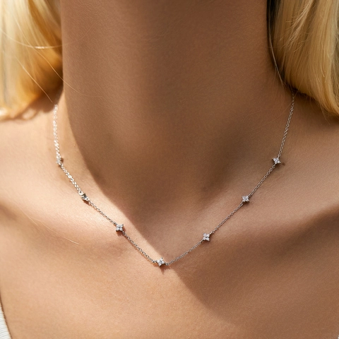 925 Sterling Silver Necklace For Women Sparkling Rhinestone Flower Star Clavicle Chain Elegant Floral Pendant Jewelry Gift