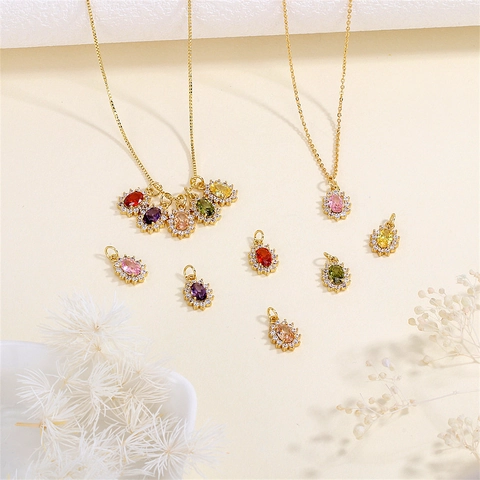 Ciondoli Pendenti Ovali In Rame Placcato Oro Con Zircone Colorato Per Accessori Per La Creazione Di Gioielli DIY