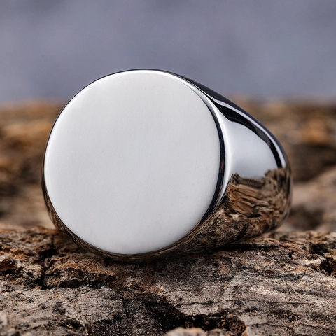 Minimalist Signet Ring Stainless Steel Polished Plain Round Flat Top Band Fashion Punk Jewelry For Men Women
