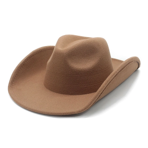 Western Cowboy Hat Wide Brim Polyester Wool Felt Vintage Solid Color Fedora For Men Women