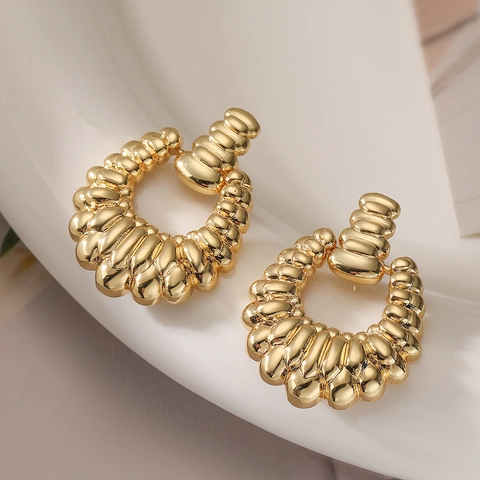 Orecchini in Rame Geometrici Irregolari per Donna Orecchini Minimalisti in Metallo con Texture a Pieghe e Spirale Oro Argento