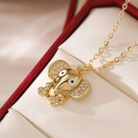 Vergulde Koperen Hanger Ketting Met Gekleurde Zirkoon Levensboom Olifant Hart Holle Sieraden Voor Dames Dagelijks