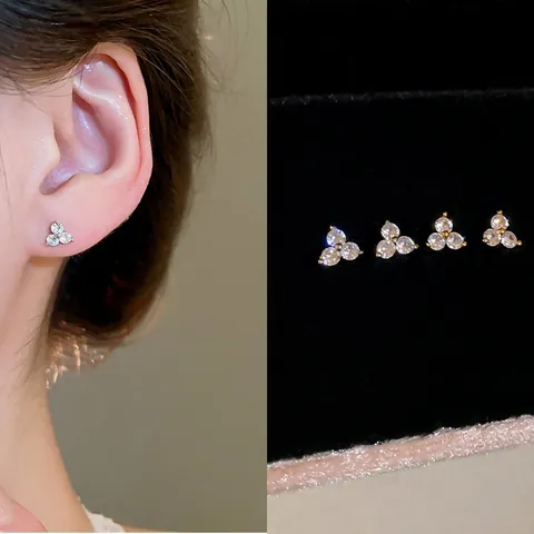 Dainty Zirconia Flower Stud Earrings With Silver Earring Post Small Sweet Elegant Jewelry For Women