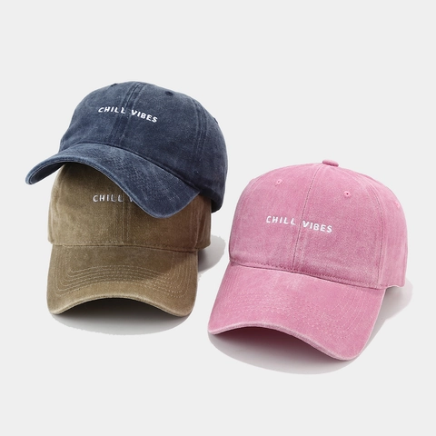 Cappello Da Baseball Cotone Lavato Chill Vibes Ricamo Retro Regolabile Berretto Esterno Unisex