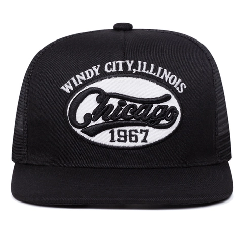 Chicago 1967 Stickerei Trucker Hat Netz Atmungsaktiv Baumwolle Verstellbar Retro Hip Hop Baseball Cap