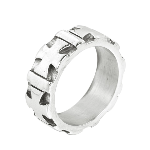 Anello a Fascia Intagliato con Croce in Acciaio Inossidabile Vintage per Uomo Donna Gioielli Gothic Punk Retro Regalo