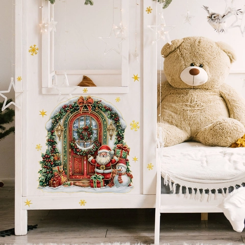 Stickers Muraux Créatifs de Noël Père Noël Flocon de Neige Étoile Amovibles PVC Autocollants Muraux Pour Chambre d'Enfants