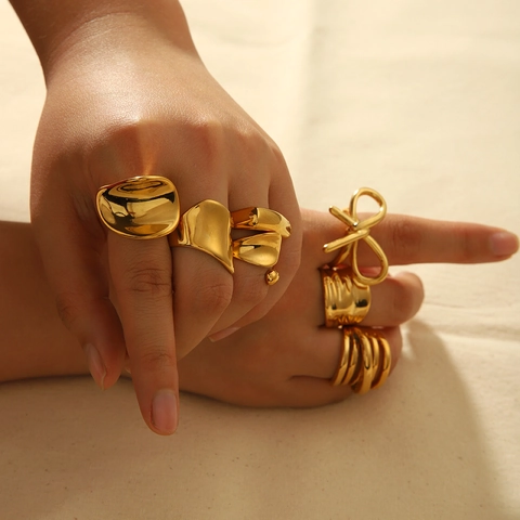 Irregular Stainless Steel Ring For Women With Bow And Wave Design Minimalist Gold Plated Versatile Jewelry Accessory