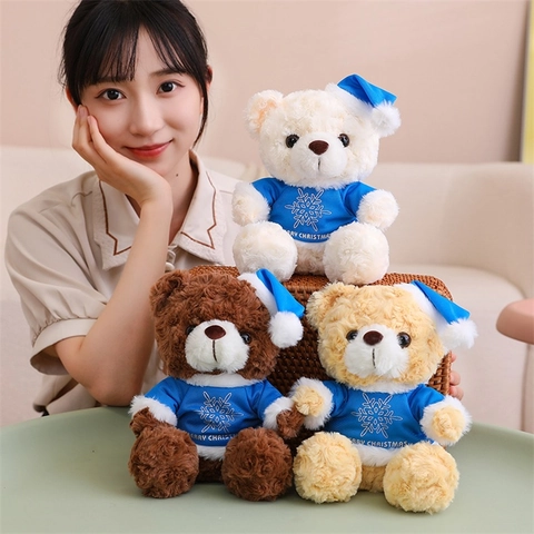 Christmas Teddy Bear Plush Toy Soft Stuffed Animal With Festive Hat And Sweater Ornament For Holiday Gift
