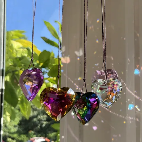 Heart Shaped Faceted Crystal Suncatcher Prism Window Hanging Rainbow Maker Ornament For Home Garden Car Decoration