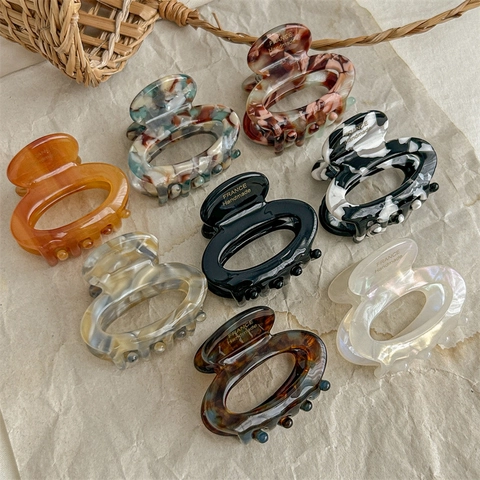 Small Oval Hair Claw Clip Acetate Resin Marble Pattern French Style Handmade Styling Hair Accessories For Women