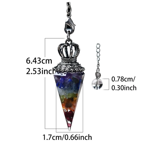 Chakra Natural Crystal Gravel Resin Pendulum Necklace Vintage Alloy Crown Hexagonal Point Healing Meditation Tool