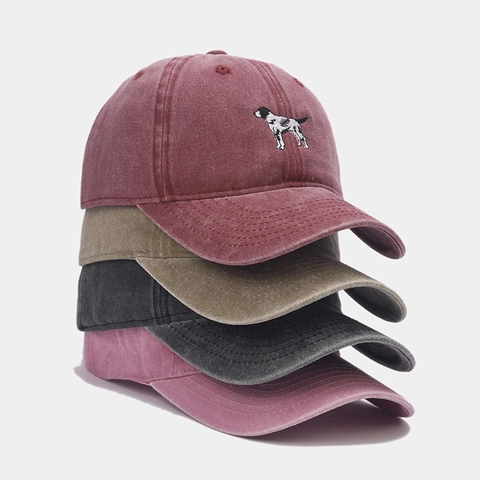 Dog Embroidery Baseball Cap Washed Cotton Distressed Vintage Dad Hat Adjustable Sun Shade Outdoor Casual Headwear