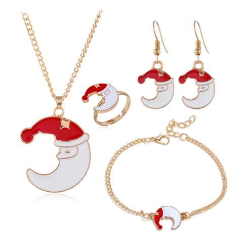 Gioielli in Lega Smaltata di Natale Collana Orecchini Bracciale E Anello Donna Babbo Natale Renna Albero Campana Accessori per Feste
