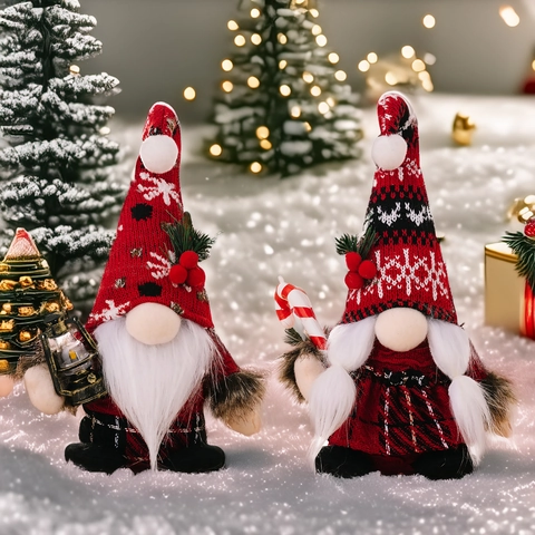 Gnomo de Navidad Muñeco de Peluche Ornamento de Papá Noel Sin Rostro Con Lámpara de Aceite Y Bastón de Caramelo Decoración