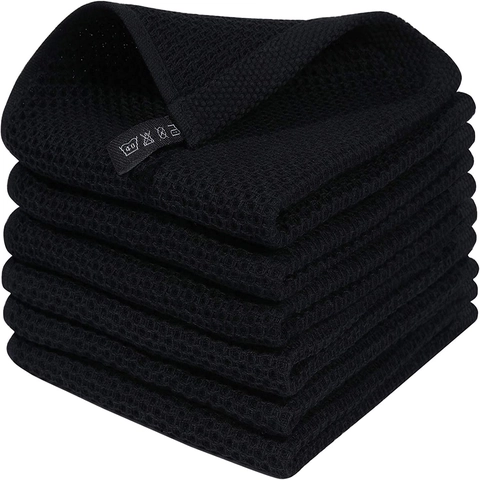 Pure Cotton Waffle Weave Kitchen Towels Absorbent Dish Cloths With Hanging Hook Soft Breathable Multi Use