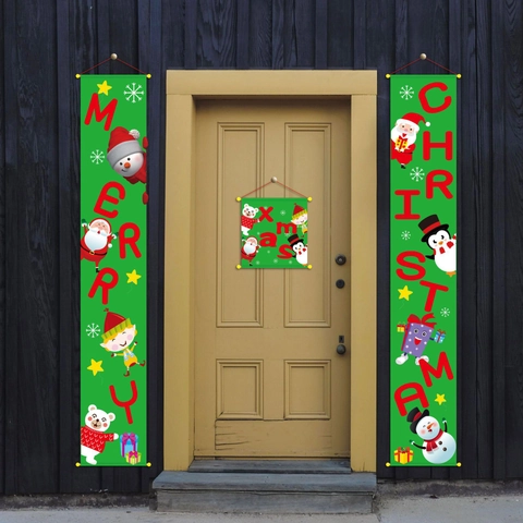 Striscioni Per Portico Di Natale Bandiere Appese Tessuto Oxford Design Cartone Animato Babbo Natale Pupazzo Di Neve Per Porta