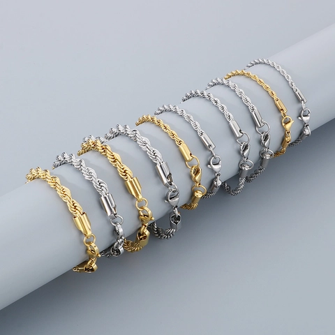 Pulsera De Cadena De Cuerda De Acero Inoxidable Joyería De Eslabones Retorcidos Para Hombres Y Mujeres Estilo Simple De Moda Con Cierre De Langosta