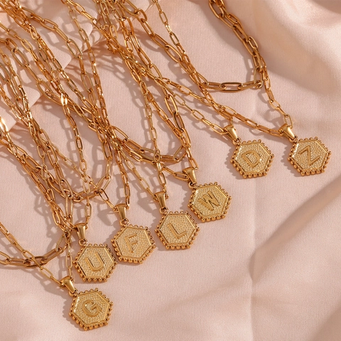 Collana A Strati Con Iniziale In Acciaio Inossidabile Pendente Esagonale Catena A Graffetta Per Donna Gioielli Placcati Oro