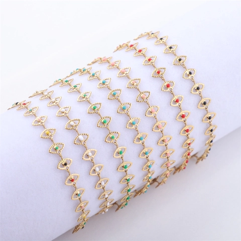 Evil Eye Bracelet And Anklet 304 Stainless Steel 18K Gold Plated Colorful Oil Drip Turkish Style Adjustable For Women Men