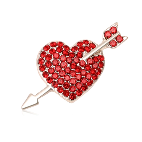 Legering Rode Strass Hart Pijl Broche Elegante Cupid Sieraden Pin Voor Dames Pak Sjaal Decoratie Mode Accessoire