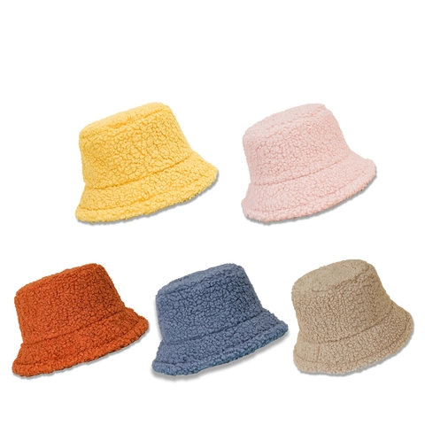 Sombrero De Pescador Para Mujer Otoño Invierno Terciopelo Teddy Cálido Lana De Cordero Sintética Suave Ala Ancha Color Sólido