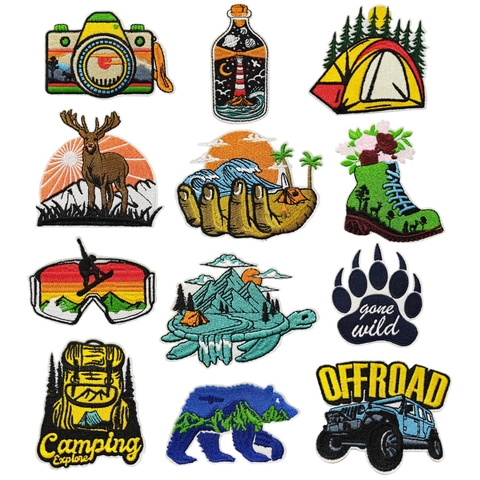 Outdoor Camping Stickerei Patches Abenteuer Berg Natur Zum Aufbügeln Applikation Dekoration Für Jacken Und Rucksäcke DIY