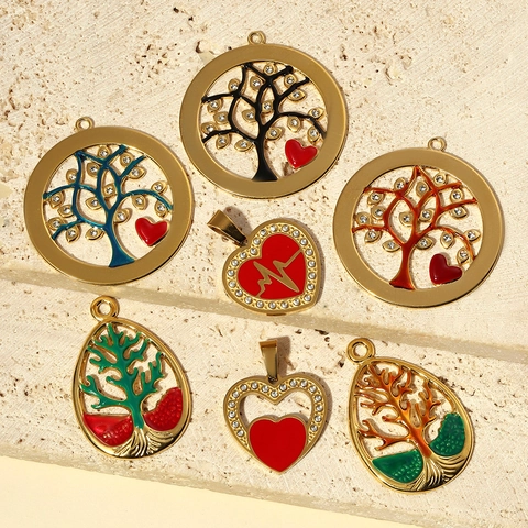 Ciondoli In Acciaio Inossidabile DIY Charms Smalto Albero Della Vita Cuore Luna Mom Lettera Retro Bohemien Gioielli