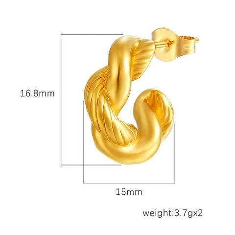 Irregular Twisted C-Shape Hoop Earrings Stainless Steel 18K Gold Plated Geometric Fashion Jewelry For Women